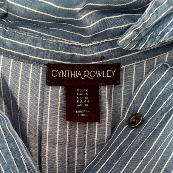 Cynthia Rowley Light Blue & White Pinstripe Shirt Dress - Picture 2 of 2